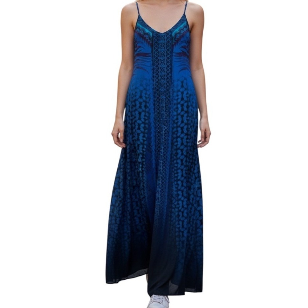 EXPRESS Blue Ombre Geometric Print‎ Boho Maxi Dress EUC Size XS